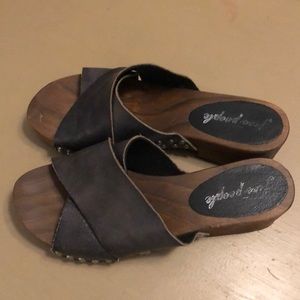 Wooden free people leather clogs